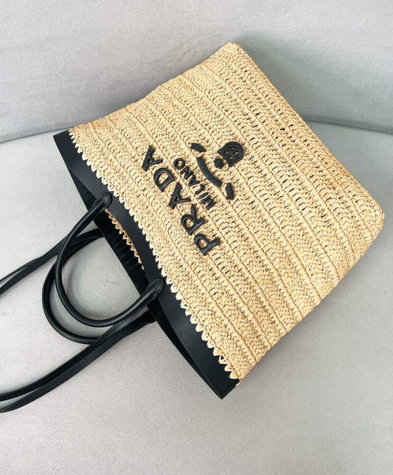 Prada Medium Crochet And Leather Tote Bag 1BG499 Apricot